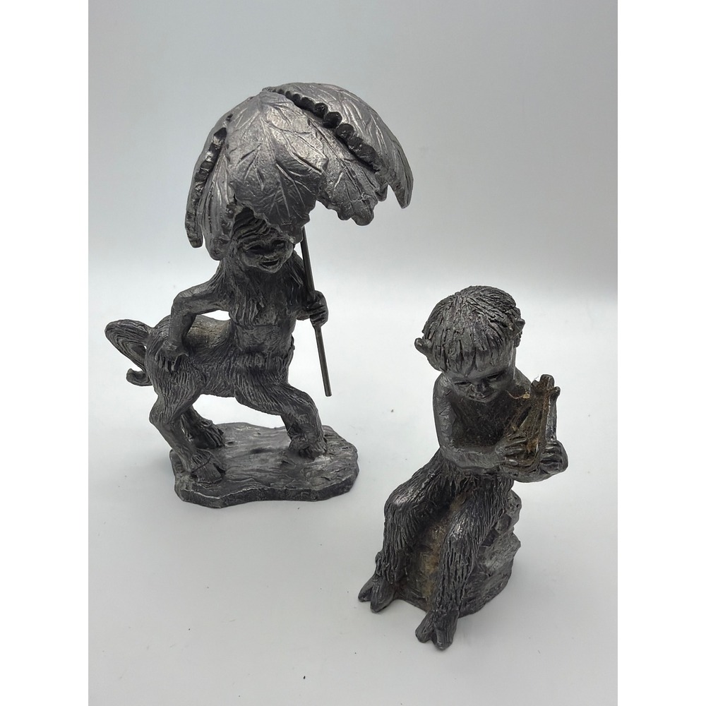 Michael Ricker Pewter Figurines Centaur with Leaf Umbrella and Faun with Lyre